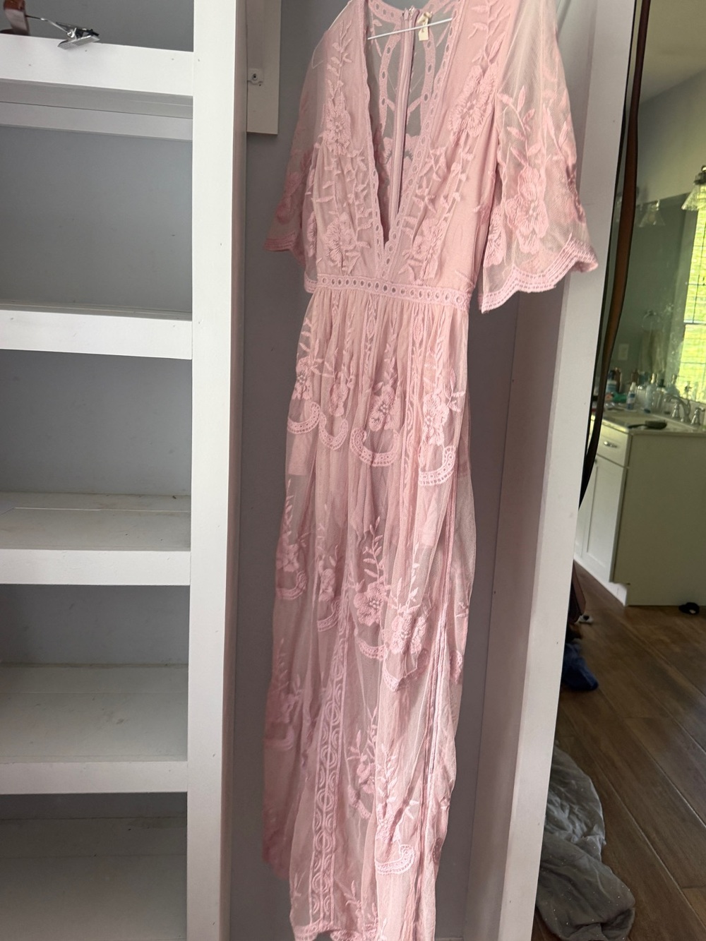 Delicate Pink Lace Maxi Dress - Brand